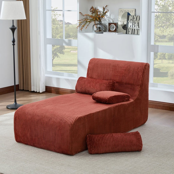 English Elm Modern Corduroy Chaise Sofa Deep Lounge Seat Modular Design for Apartment Living Red N719P466595J