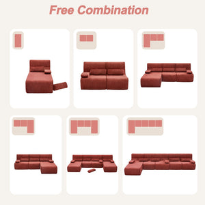 English Elm Modern Corduroy Chaise Sofa Deep Lounge Seat Modular Design for Apartment Living Red N719P466595J