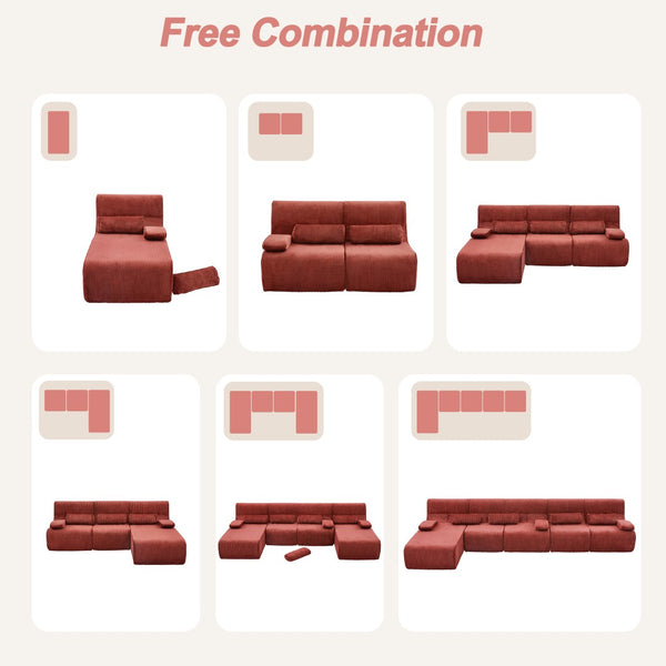 English Elm Modern Corduroy Chaise Sofa Deep Lounge Seat Modular Design for Apartment Living Red N719P466595J