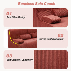 English Elm Modern Corduroy Chaise Sofa Deep Lounge Seat Modular Design for Apartment Living Red N719P466595J