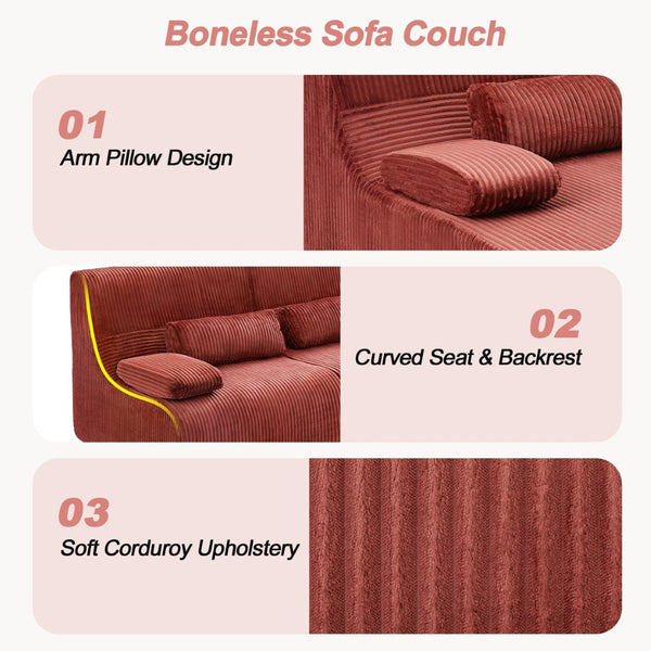 English Elm Modern Corduroy Chaise Sofa Deep Lounge Seat Modular Design for Apartment Living Red N719P466595J