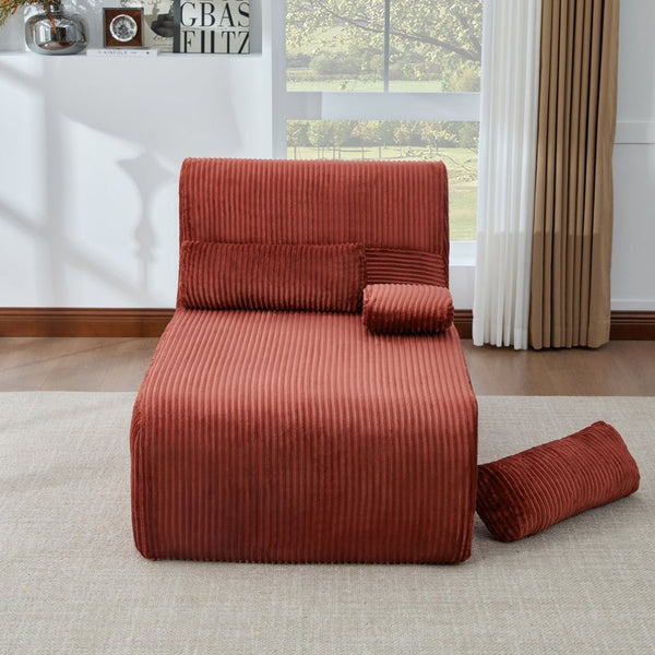 English Elm Modern Corduroy Chaise Sofa Deep Lounge Seat Modular Design for Apartment Living Red N719P466595J
