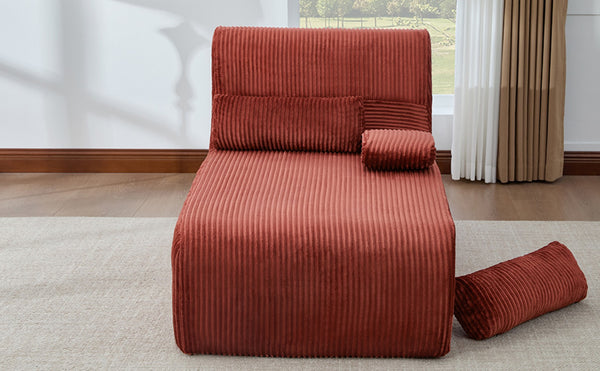 English Elm Modern Corduroy Chaise Sofa Deep Lounge Seat Modular Design for Apartment Living Red N719P466595J
