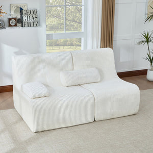English Elm Modern Corduroy Loveseat Curved Ergonomic Sofa for Studio Apartment or Living Room Beige N719P466596A