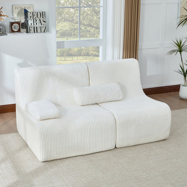 English Elm Modern Corduroy Loveseat Curved Ergonomic Sofa for Studio Apartment or Living Room Beige N719P466596A