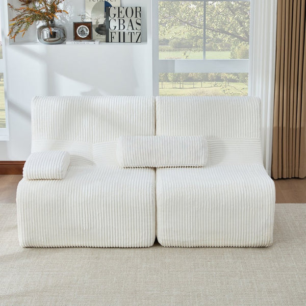 English Elm Modern Corduroy Loveseat Curved Ergonomic Sofa for Studio Apartment or Living Room Beige N719P466596A