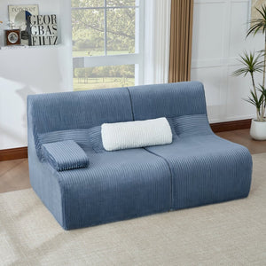 English Elm Modern Corduroy Loveseat Curved Ergonomic Sofa for Studio Apartment or Living Room Blue N719P466596C
