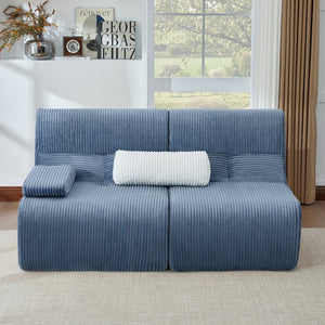 English Elm Modern Corduroy Loveseat Curved Ergonomic Sofa for Studio Apartment or Living Room Blue N719P466596C