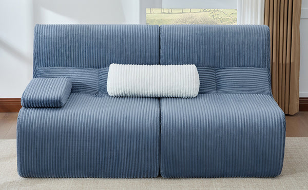 English Elm Modern Corduroy Loveseat Curved Ergonomic Sofa for Studio Apartment or Living Room Blue N719P466596C