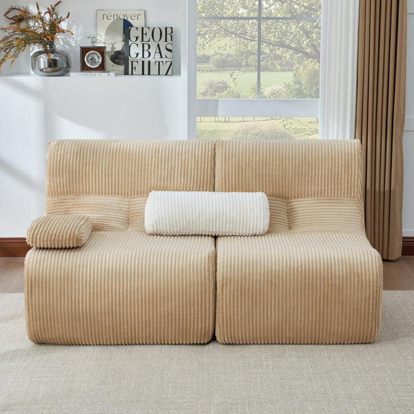 English Elm Modern Corduroy Loveseat Curved Ergonomic Sofa for Studio Apartment or Living Room Coffee N719P466596D