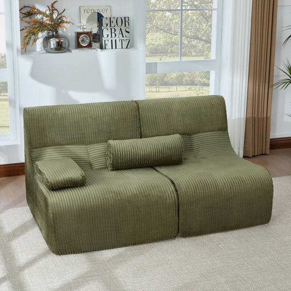 English Elm Modern Corduroy Loveseat Curved Ergonomic Sofa for Studio Apartment or Living Room Green N719P466596F