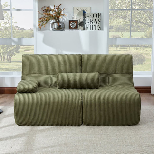 English Elm Modern Corduroy Loveseat Curved Ergonomic Sofa for Studio Apartment or Living Room Green N719P466596F