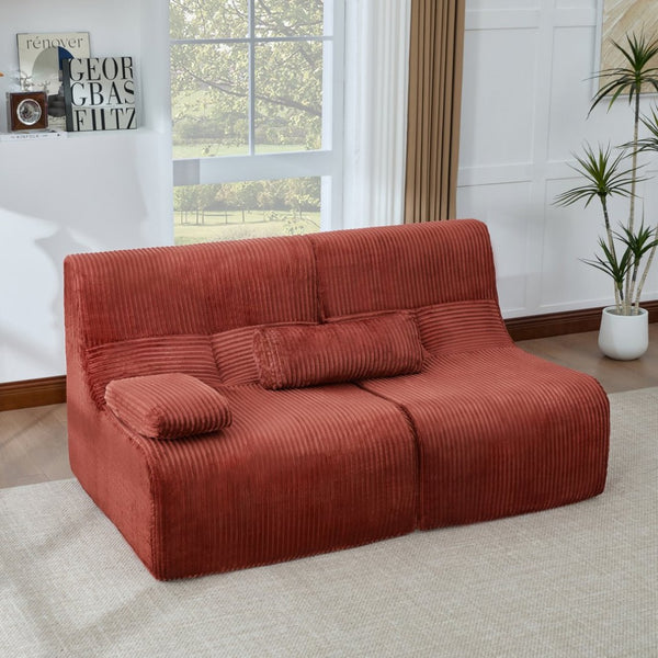English Elm Modern Corduroy Loveseat Curved Ergonomic Sofa for Studio Apartment or Living Room Red N719P466596J