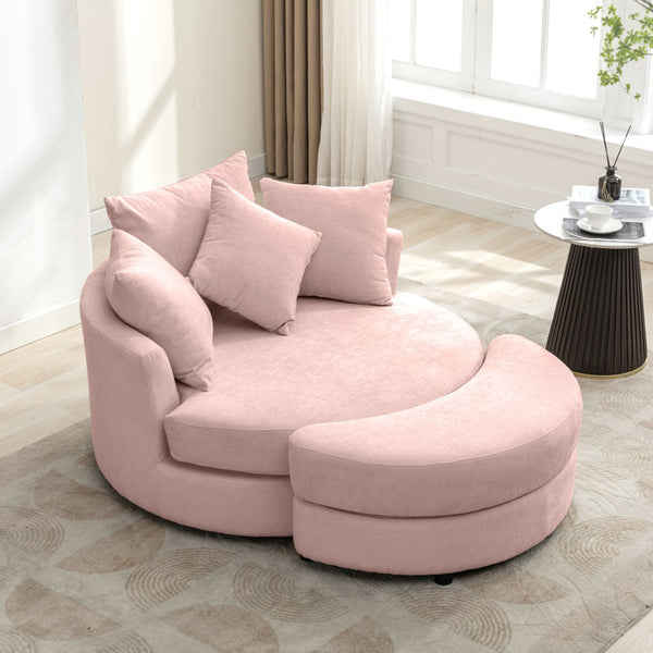 English Elm Orisfur. Swivel Barrel Chair Chenille Upholstered with Ottoman and Pillows for Living Room N719P475609P