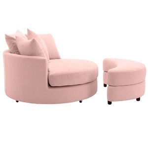 English Elm Orisfur. Swivel Barrel Chair Chenille Upholstered with Ottoman and Pillows for Living Room N719P475609P
