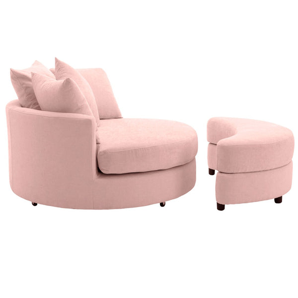 English Elm Orisfur. Swivel Barrel Chair Chenille Upholstered with Ottoman and Pillows for Living Room N719P475609P