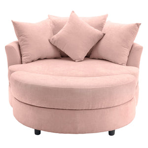 English Elm Orisfur. Swivel Barrel Chair Chenille Upholstered with Ottoman and Pillows for Living Room N719P475609P