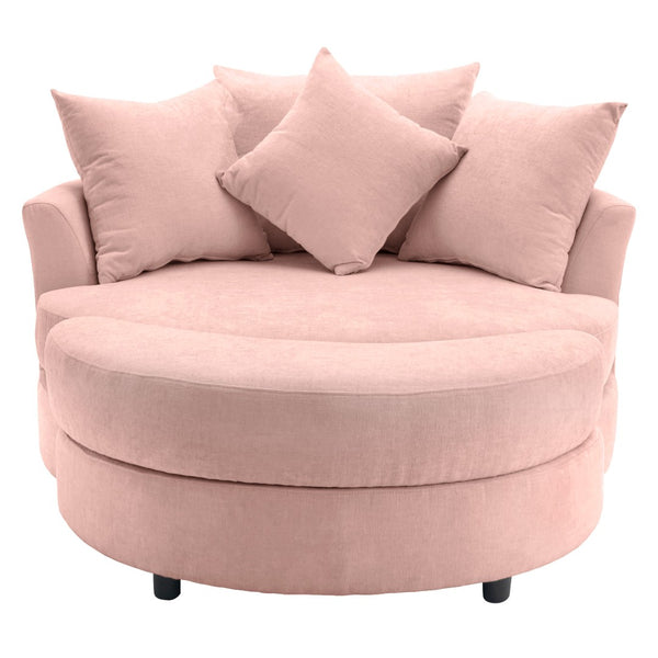 English Elm Orisfur. Swivel Barrel Chair Chenille Upholstered with Ottoman and Pillows for Living Room N719P475609P