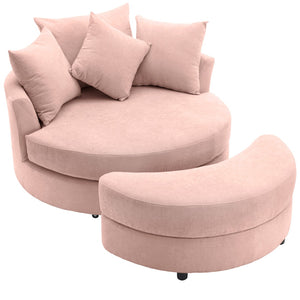 English Elm Orisfur. Swivel Barrel Chair Chenille Upholstered with Ottoman and Pillows for Living Room N719P475609P