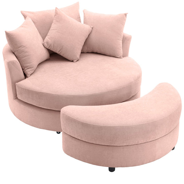 English Elm Orisfur. Swivel Barrel Chair Chenille Upholstered with Ottoman and Pillows for Living Room N719P475609P