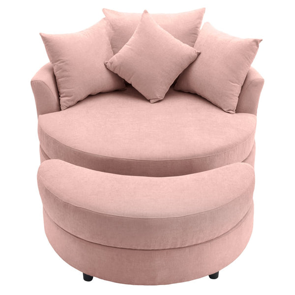 English Elm Orisfur. Swivel Barrel Chair Chenille Upholstered with Ottoman and Pillows for Living Room N719P475609P