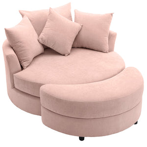 English Elm Orisfur. Swivel Barrel Chair Chenille Upholstered with Ottoman and Pillows for Living Room N719P475609P