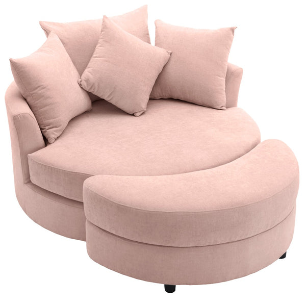 English Elm Orisfur. Swivel Barrel Chair Chenille Upholstered with Ottoman and Pillows for Living Room N719P475609P