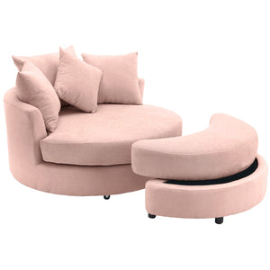 English Elm Orisfur. Swivel Barrel Chair Chenille Upholstered with Ottoman and Pillows for Living Room N719P475609P