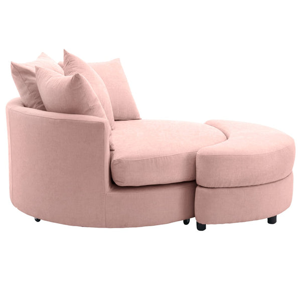 English Elm Orisfur. Swivel Barrel Chair Chenille Upholstered with Ottoman and Pillows for Living Room N719P475609P