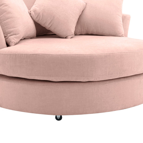 English Elm Orisfur. Swivel Barrel Chair Chenille Upholstered with Ottoman and Pillows for Living Room N719P475609P