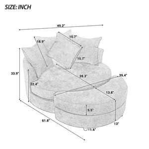 English Elm Orisfur. Swivel Barrel Chair Chenille Upholstered with Ottoman and Pillows for Living Room N719P475609P