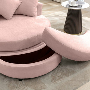 English Elm Orisfur. Swivel Barrel Chair Chenille Upholstered with Ottoman and Pillows for Living Room N719P475609P