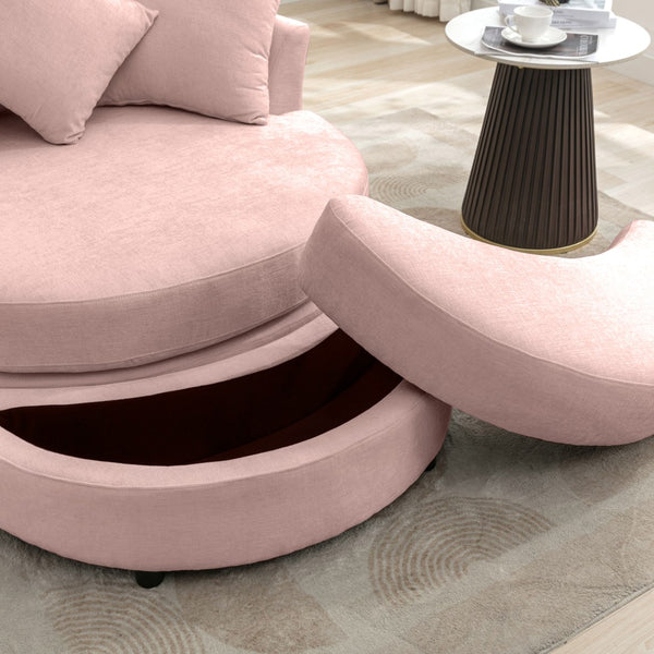 English Elm Orisfur. Swivel Barrel Chair Chenille Upholstered with Ottoman and Pillows for Living Room N719P475609P