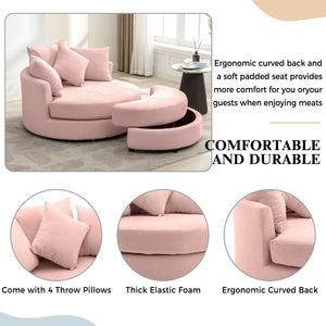 English Elm Orisfur. Swivel Barrel Chair Chenille Upholstered with Ottoman and Pillows for Living Room N719P475609P