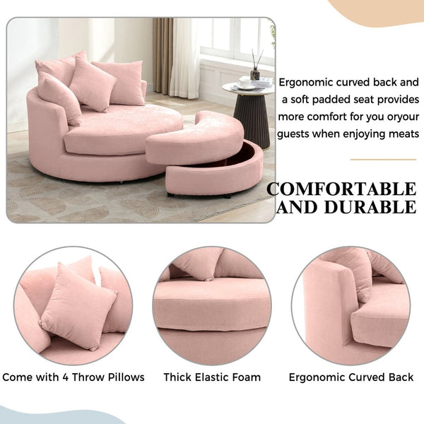 English Elm Orisfur. Swivel Barrel Chair Chenille Upholstered with Ottoman and Pillows for Living Room N719P475609P