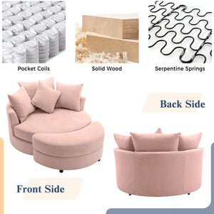 English Elm Orisfur. Swivel Barrel Chair Chenille Upholstered with Ottoman and Pillows for Living Room N719P475609P