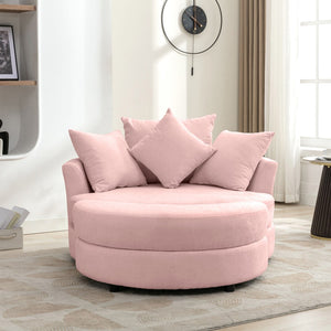 English Elm Orisfur. Swivel Barrel Chair Chenille Upholstered with Ottoman and Pillows for Living Room N719P475609P