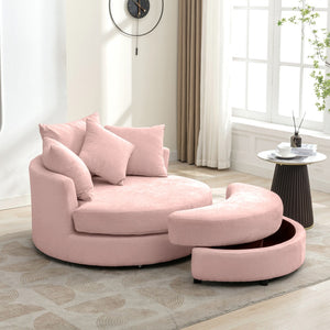 English Elm Orisfur. Swivel Barrel Chair Chenille Upholstered with Ottoman and Pillows for Living Room N719P475609P