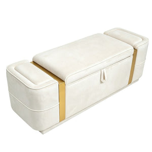 English Elm Modern Velvet Storage Ottoman Bench with Gold Accents for Bedroom or Entryway Beige N719P497054A
