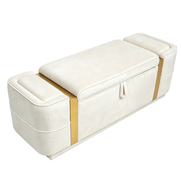 English Elm Modern Velvet Storage Ottoman Bench with Gold Accents for Bedroom or Entryway Beige N719P497054A