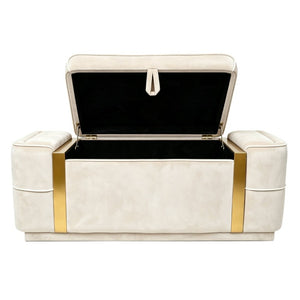 English Elm Modern Velvet Storage Ottoman Bench with Gold Accents for Bedroom or Entryway Beige N719P497054A