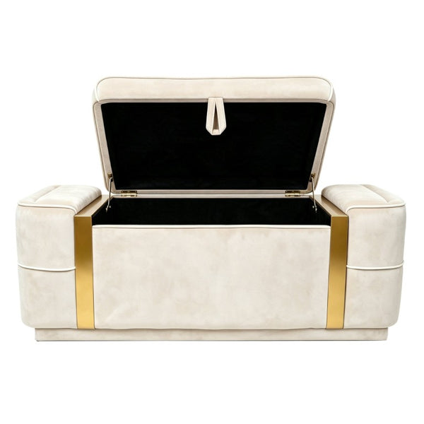 English Elm Modern Velvet Storage Ottoman Bench with Gold Accents for Bedroom or Entryway Beige N719P497054A