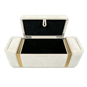 English Elm Modern Velvet Storage Ottoman Bench with Gold Accents for Bedroom or Entryway Beige N719P497054A