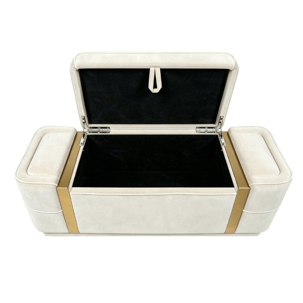 English Elm Modern Velvet Storage Ottoman Bench with Gold Accents for Bedroom or Entryway Beige N719P497054A