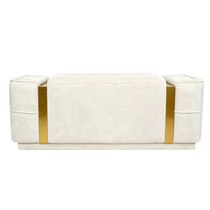 English Elm Modern Velvet Storage Ottoman Bench with Gold Accents for Bedroom or Entryway Beige N719P497054A