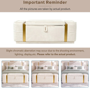 English Elm Modern Velvet Storage Ottoman Bench with Gold Accents for Bedroom or Entryway Beige N719P497054A
