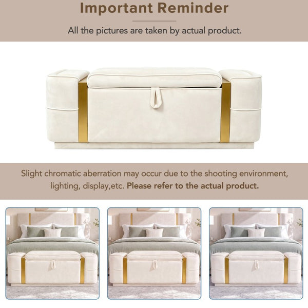 English Elm Modern Velvet Storage Ottoman Bench with Gold Accents for Bedroom or Entryway Beige N719P497054A