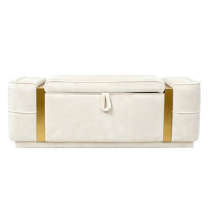 English Elm Modern Velvet Storage Ottoman Bench with Gold Accents for Bedroom or Entryway Beige N719P497054A