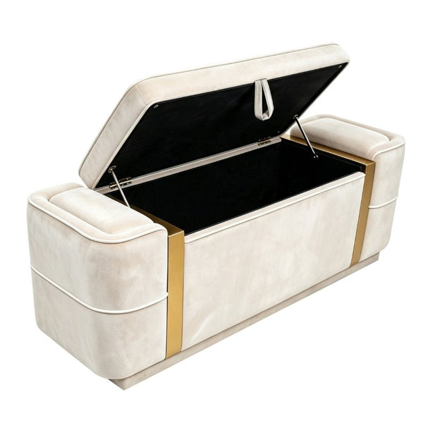 English Elm Modern Velvet Storage Ottoman Bench with Gold Accents for Bedroom or Entryway Beige N719P497054A