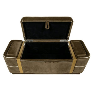 English Elm Modern Velvet Storage Ottoman Bench with Gold Accents for Bedroom or Entryway Brown N719P497054D